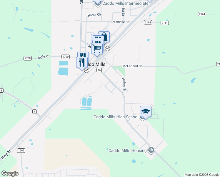 map of restaurants, bars, coffee shops, grocery stores, and more near 2110 Brick Alley in Caddo Mills