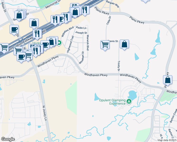 map of restaurants, bars, coffee shops, grocery stores, and more near 937 Warwick Boulevard in The Colony