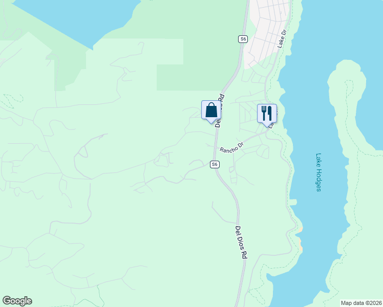 map of restaurants, bars, coffee shops, grocery stores, and more near 9556 Del Dios Road in Escondido