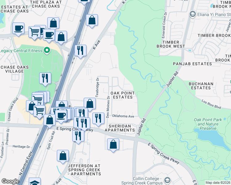 map of restaurants, bars, coffee shops, grocery stores, and more near 2013 Spotted Court in Plano