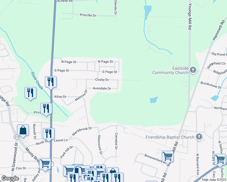 map of restaurants, bars, coffee shops, grocery stores, and more near 222 Avondale Drive in LaGrange