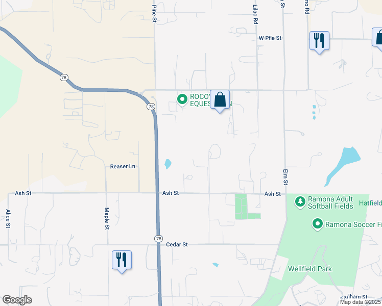 map of restaurants, bars, coffee shops, grocery stores, and more near 1225 Harper Road in Ramona