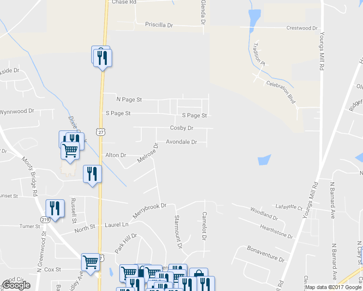 map of restaurants, bars, coffee shops, grocery stores, and more near 212 Avondale Drive in LaGrange