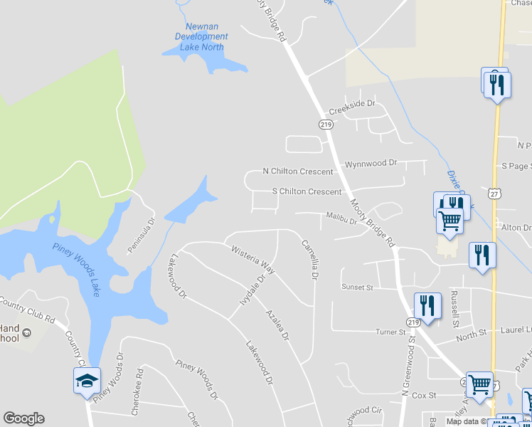 map of restaurants, bars, coffee shops, grocery stores, and more near 205 Chesterfield Place in LaGrange