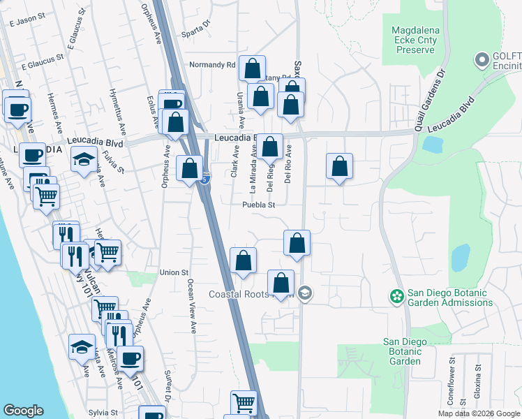 map of restaurants, bars, coffee shops, grocery stores, and more near 670 Poinsettia Park in Encinitas