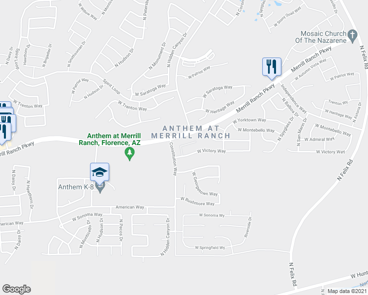 map of restaurants, bars, coffee shops, grocery stores, and more near 6715 West Centennial Way in Florence