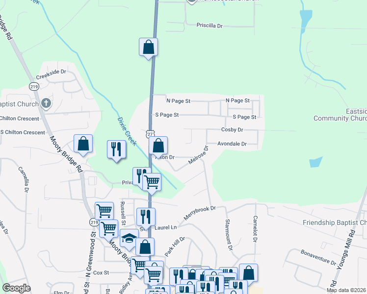 map of restaurants, bars, coffee shops, grocery stores, and more near 116 Daniel Court in LaGrange