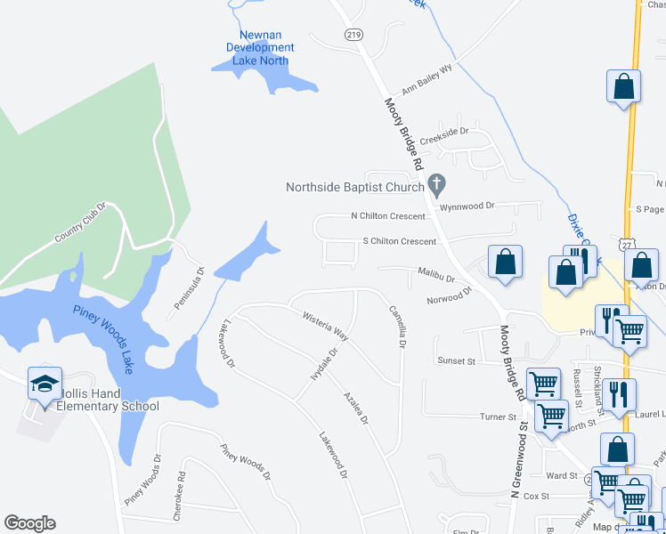 map of restaurants, bars, coffee shops, grocery stores, and more near 207 Chesterfield Place in LaGrange