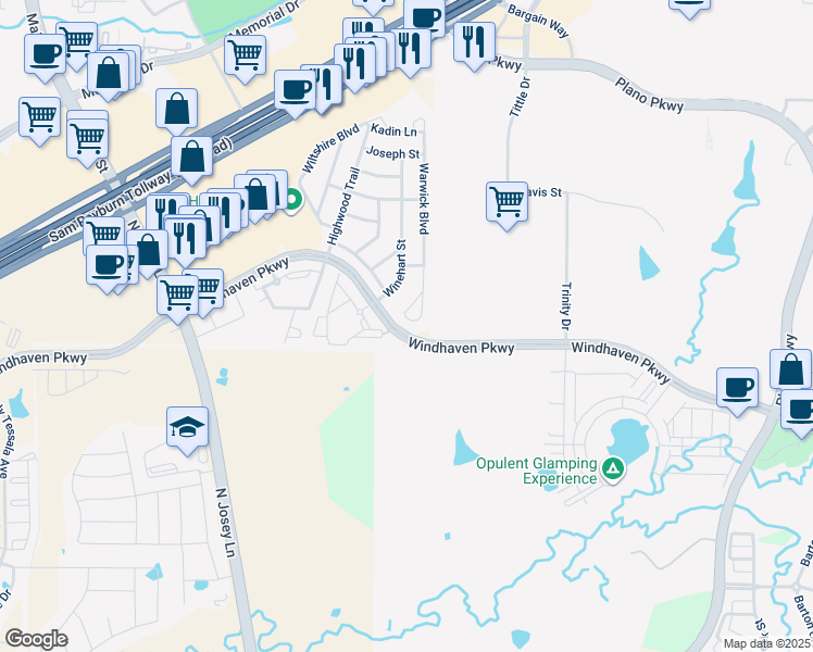 map of restaurants, bars, coffee shops, grocery stores, and more near 937 Warwick Boulevard in The Colony