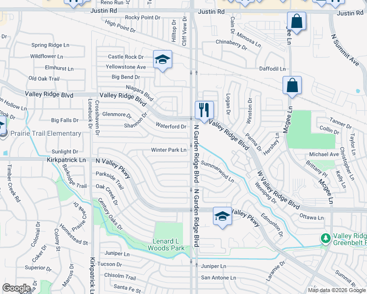 map of restaurants, bars, coffee shops, grocery stores, and more near 1509 Winter Park Lane in Lewisville