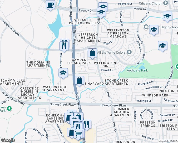 map of restaurants, bars, coffee shops, grocery stores, and more near 4816 Parnell Lane in Plano