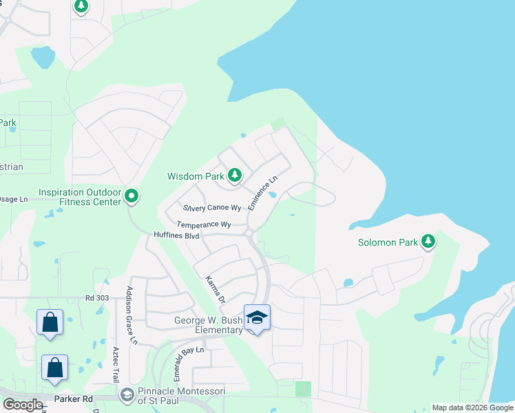 map of restaurants, bars, coffee shops, grocery stores, and more near 1511 Eminence Lane in Wylie