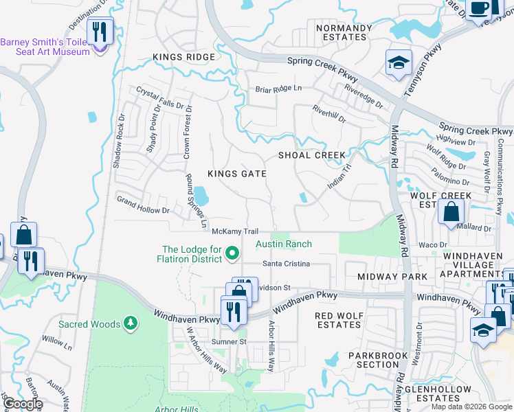 map of restaurants, bars, coffee shops, grocery stores, and more near 6413 Sudbury Road in Plano