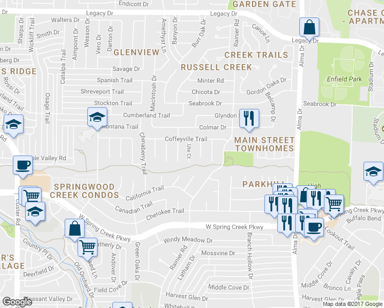 map of restaurants, bars, coffee shops, grocery stores, and more near 6512 Ute Court in Plano