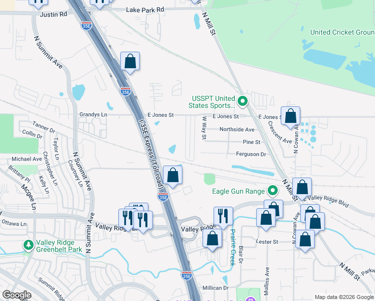 map of restaurants, bars, coffee shops, grocery stores, and more near 1324 Lakecrest Lane in Lewisville