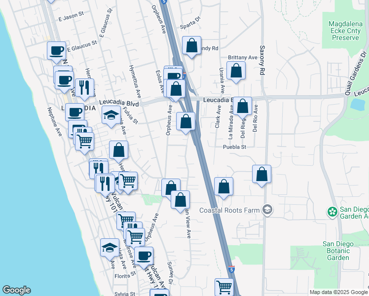 map of restaurants, bars, coffee shops, grocery stores, and more near 686 Ocean View Avenue in Encinitas
