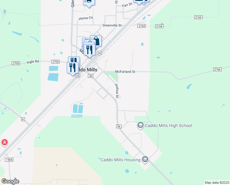 map of restaurants, bars, coffee shops, grocery stores, and more near 2005 Joshua Street in Caddo Mills