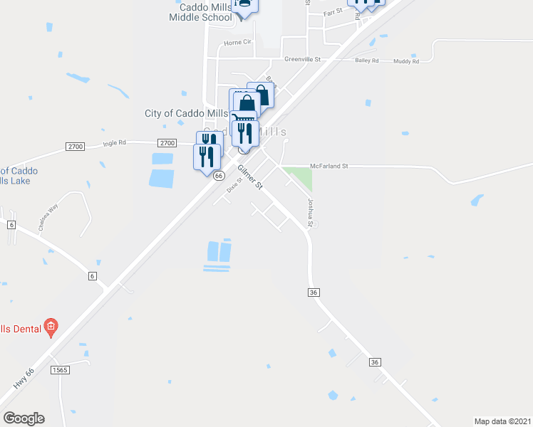 map of restaurants, bars, coffee shops, grocery stores, and more near 2110 Brick Alley in Caddo Mills