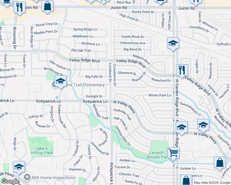 map of restaurants, bars, coffee shops, grocery stores, and more near 1685 Autumn Breeze Ln in Lewisville