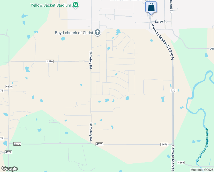map of restaurants, bars, coffee shops, grocery stores, and more near 582 Cemetery Rd in Boyd