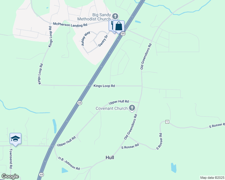 map of restaurants, bars, coffee shops, grocery stores, and more near 11426 Kings Loop Road in Tuscaloosa