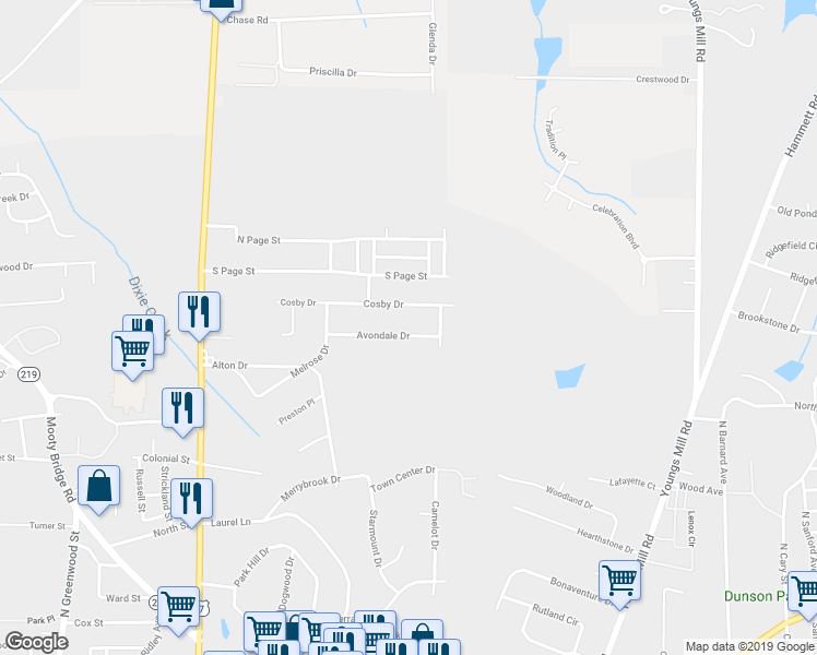 map of restaurants, bars, coffee shops, grocery stores, and more near 219 Avondale Drive in LaGrange