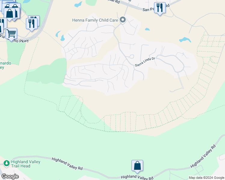 map of restaurants, bars, coffee shops, grocery stores, and more near 4045 Vortex Place in Escondido