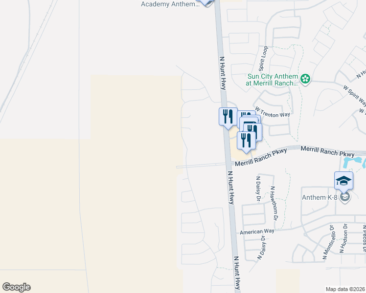 map of restaurants, bars, coffee shops, grocery stores, and more near 2028 East Hunt Highway in Florence
