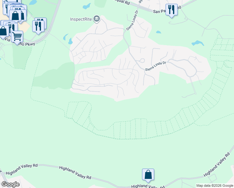 map of restaurants, bars, coffee shops, grocery stores, and more near 4047 Wind Place in Escondido