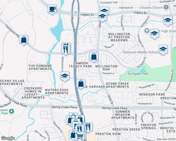 map of restaurants, bars, coffee shops, grocery stores, and more near 4816 Parnell Lane in Plano