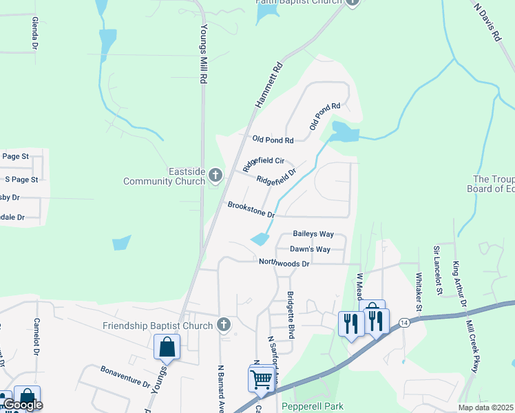 map of restaurants, bars, coffee shops, grocery stores, and more near 201 Brookcrest Drive in LaGrange