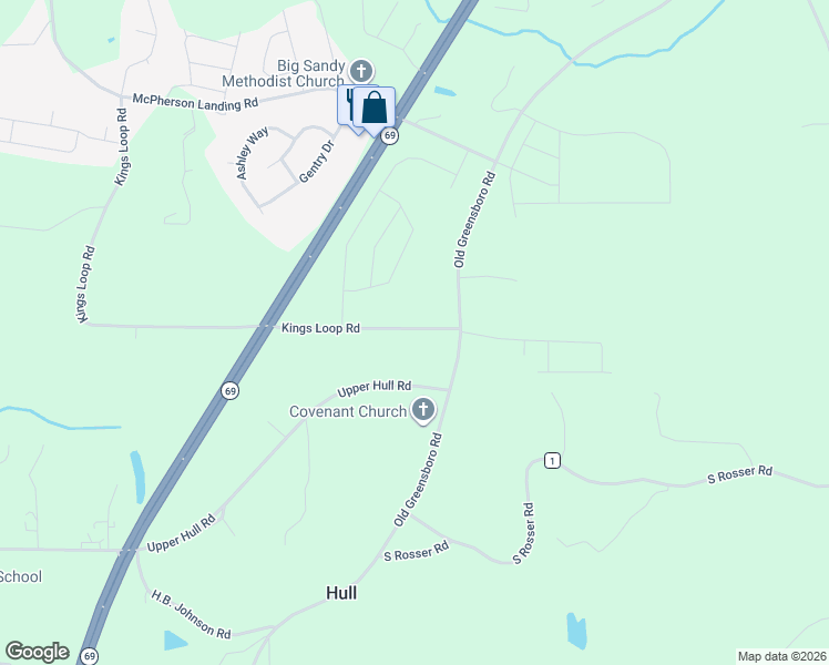 map of restaurants, bars, coffee shops, grocery stores, and more near 11376 Kings Loop Road in Tuscaloosa
