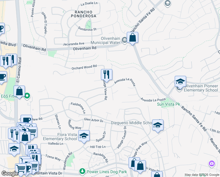 map of restaurants, bars, coffee shops, grocery stores, and more near 1278 Avenida Miguel in Encinitas