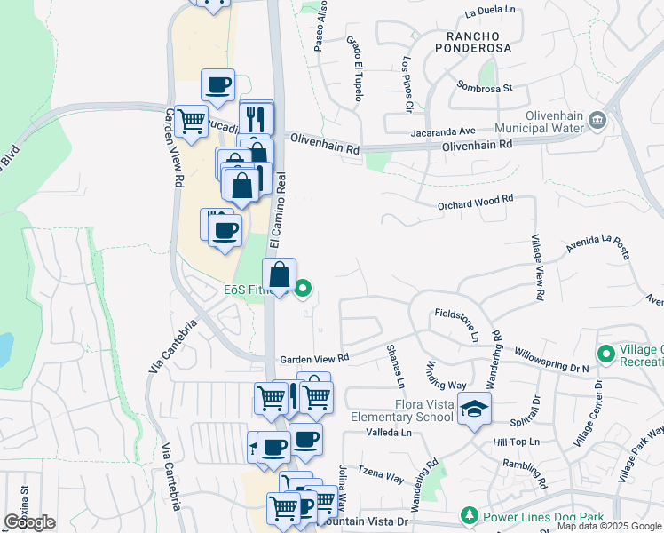 map of restaurants, bars, coffee shops, grocery stores, and more near 1611 Scott Place in Encinitas