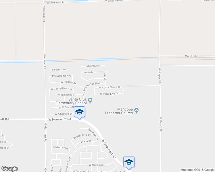 map of restaurants, bars, coffee shops, grocery stores, and more near 35826 West Costa Blanca Drive in Maricopa