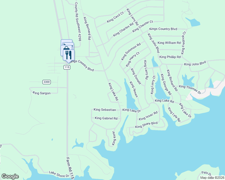 map of restaurants, bars, coffee shops, grocery stores, and more near King Lake Road in Scroggins