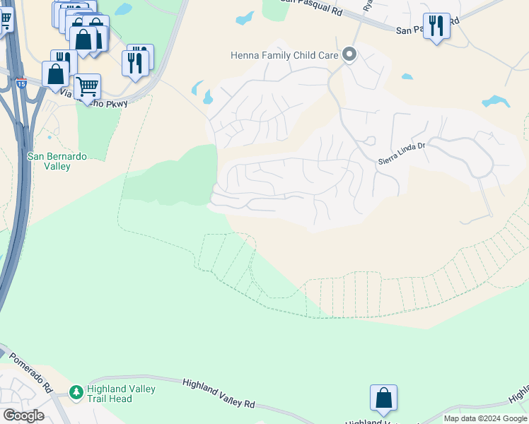 map of restaurants, bars, coffee shops, grocery stores, and more near 723 Fino Glen in Escondido