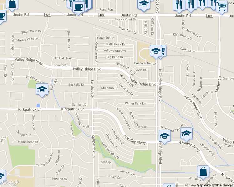 map of restaurants, bars, coffee shops, grocery stores, and more near 1637 Crosshaven Drive in Lewisville