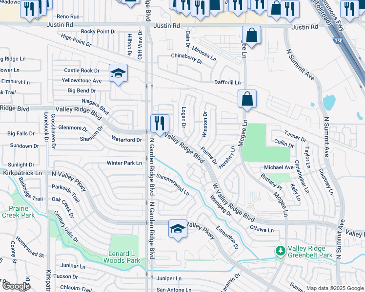 map of restaurants, bars, coffee shops, grocery stores, and more near 1209 McMahan Drive in Lewisville