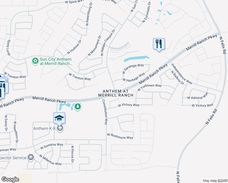 map of restaurants, bars, coffee shops, grocery stores, and more near North Sun City Boulevard in Florence