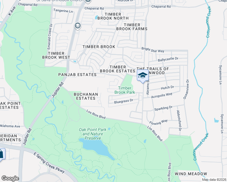 map of restaurants, bars, coffee shops, grocery stores, and more near 6601 Pine Bluff Drive in Plano