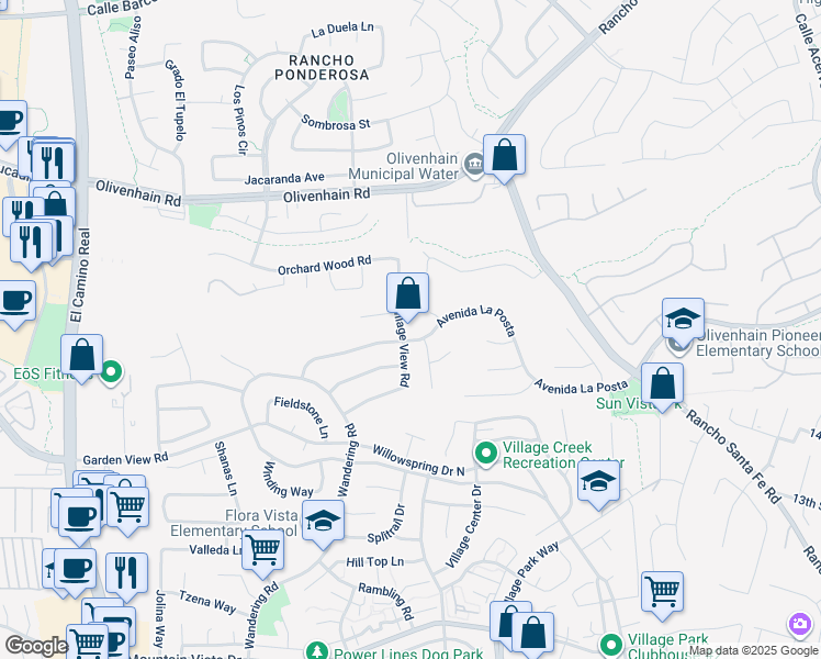 map of restaurants, bars, coffee shops, grocery stores, and more near 1551 Village View Road in Encinitas