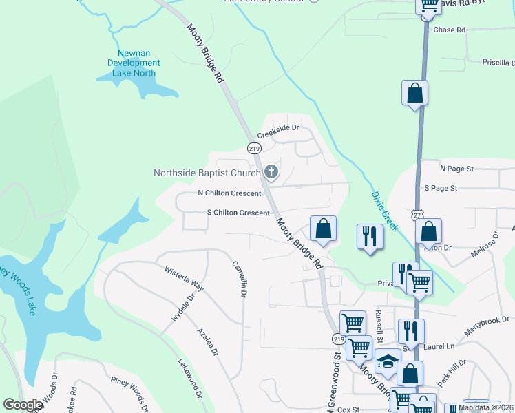 map of restaurants, bars, coffee shops, grocery stores, and more near 108 South Chilton Crescent in LaGrange