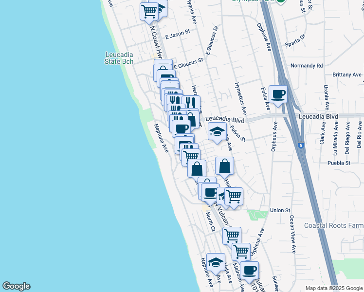 map of restaurants, bars, coffee shops, grocery stores, and more near 809 North Vulcan Avenue in Encinitas