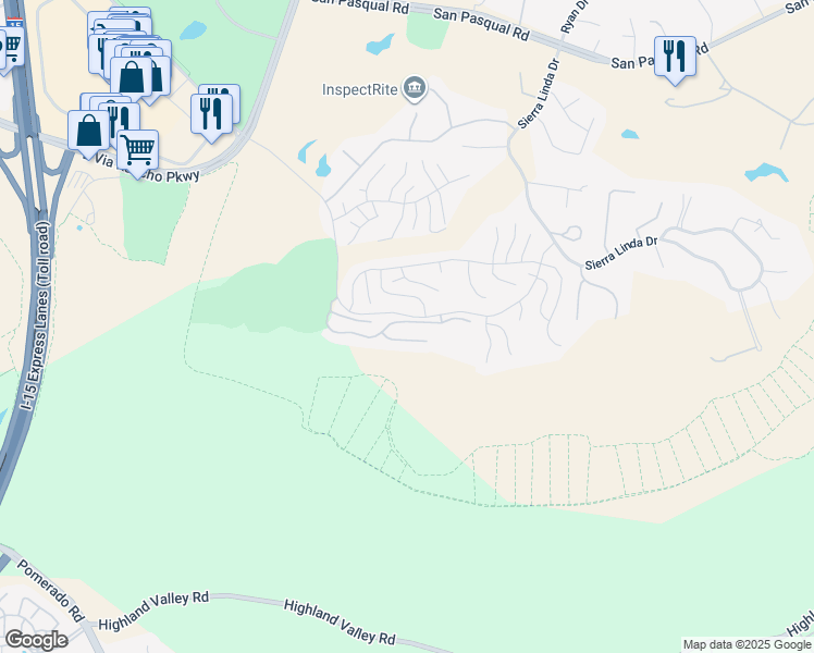 map of restaurants, bars, coffee shops, grocery stores, and more near 701 Concerto Glen in Escondido