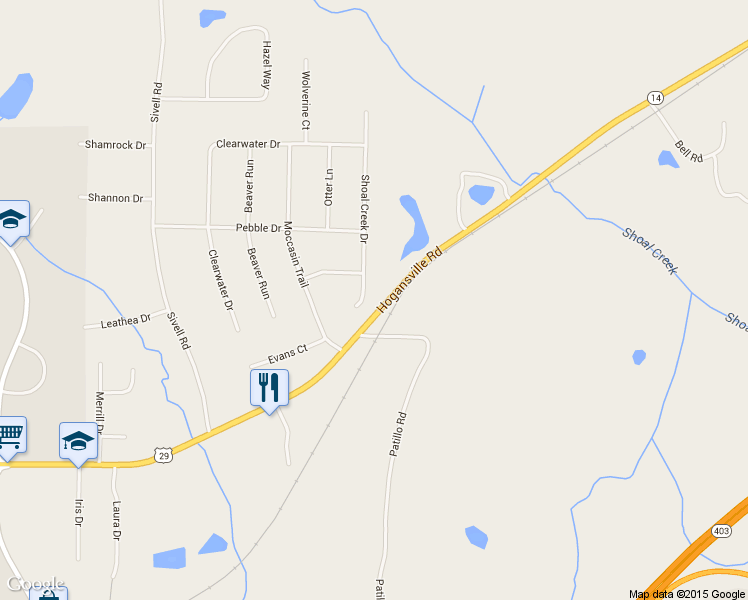 map of restaurants, bars, coffee shops, grocery stores, and more near 104 Shoal Creek Drive in LaGrange