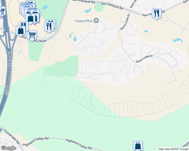 map of restaurants, bars, coffee shops, grocery stores, and more near 701 Concerto Glen in Escondido