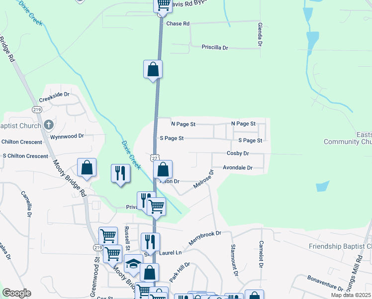 map of restaurants, bars, coffee shops, grocery stores, and more near 189 Cosby Drive in LaGrange