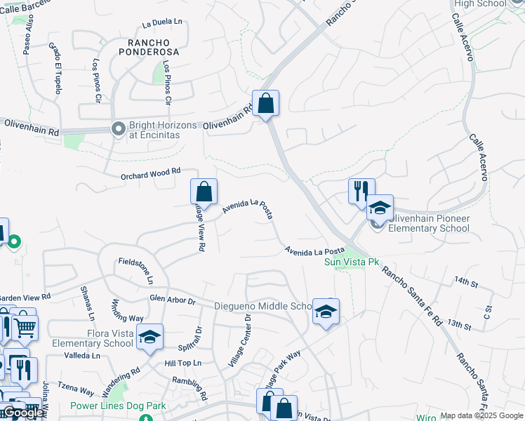 map of restaurants, bars, coffee shops, grocery stores, and more near 1801 Avenida La Posta in Encinitas
