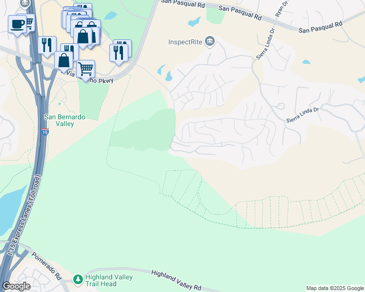 map of restaurants, bars, coffee shops, grocery stores, and more near 649 Maze Glen in Escondido